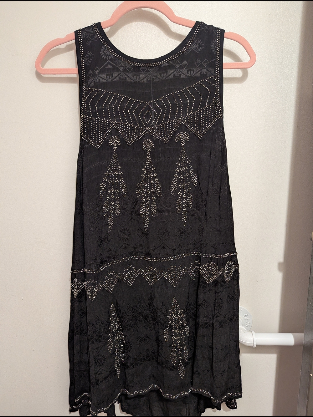 Free People Black Beaded Sleeveless Mini Dress